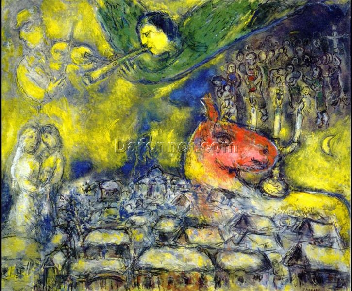 Marc Chagall Angel over Vitebsk – 1977 Surrealist Oil Painting, Symbolic Representation of Spirituality