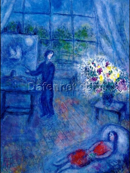 Marc Chagall Artist and His Model – 1973 Surrealism Genre Painting, Oil on Canvas