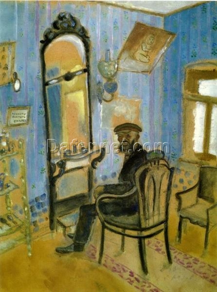 Hand-Painted Oil Painting Inspired by Marc Chagall’s ‘Barber’s Shop (Uncle Zusman)’ – High-Quality Reproduction by Da Fen Oil Painting Village Studio