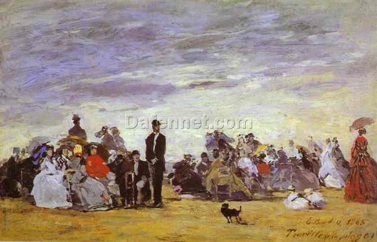 Beach at Trouville by Eugene Boudin – 1864 Impressionist Genre Oil Painting, Custom Art from Dafen Oil Painting Village Studio