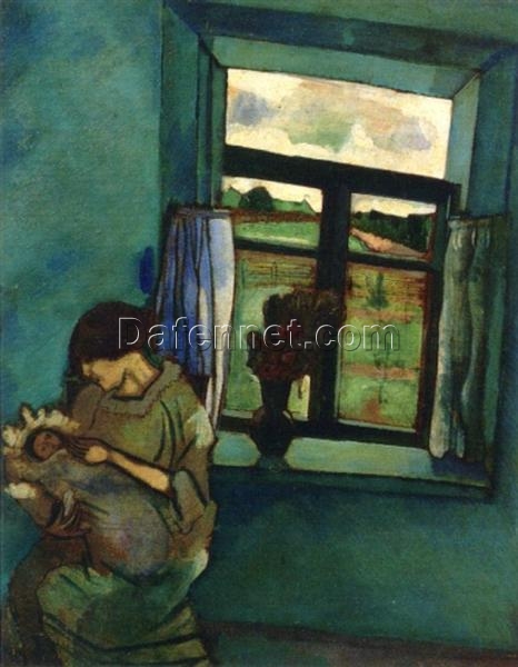 Hand-Painted Oil Painting Inspired by Marc Chagall’s ‘Bella and Ida by the Window’ – High-Quality Reproduction by Da Fen Oil Painting Village Studio