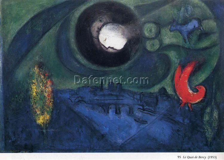 Marc Chagall Bercy Embankment – 1953 Surrealist Cityscape Oil Painting on Canvas, Private Collection