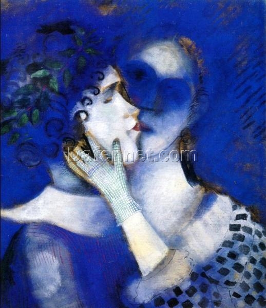 Hand-Painted Oil Painting Inspired by Marc Chagall’s ‘Blue Lovers’ – High-Quality Reproduction by Da Fen Oil Painting Village Studio