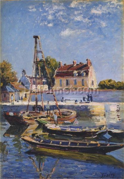 Boats by Alfred Sisley – 1885 Impressionist Landscape Oil Painting, Custom Art from Dafen Village Studio