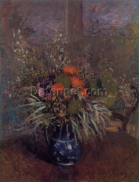 Bouquet of Flowers by Alfred Sisley – 1875 Impressionist Still Life Oil Painting, Custom Art from Dafen Village Studio