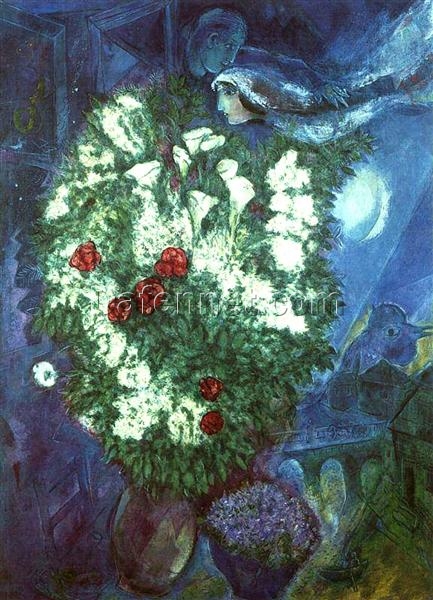 Marc Chagall Bouquet with Flying Lovers – 1947 Surrealism Oil on Canvas, Genre Painting, Tate Modern