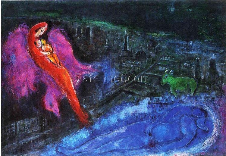 Marc Chagall Bridges over the Seine – 1954 Surrealist Cityscape Oil Painting on Canvas, Kunsthalle Hamburg