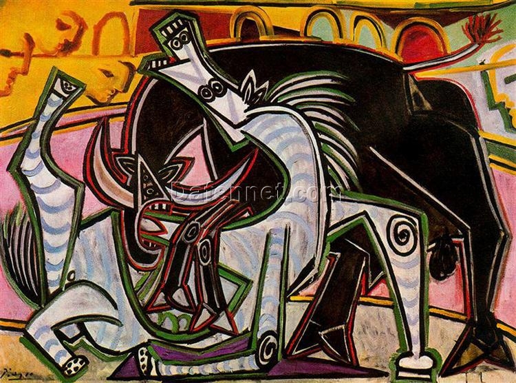 Bullfight by Pablo Picasso – 1934 Surrealist Bull Theme Oil Painting, Custom Art from Dafen Village Studio