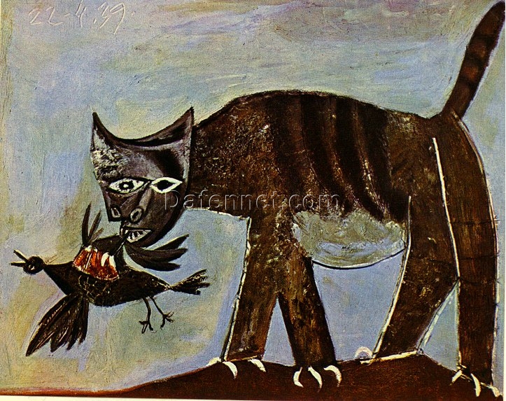 Cat Catching a Bird by Pablo Picasso – 1939 Surrealist Animal Oil Painting, Custom Art from Dafen Village Studio