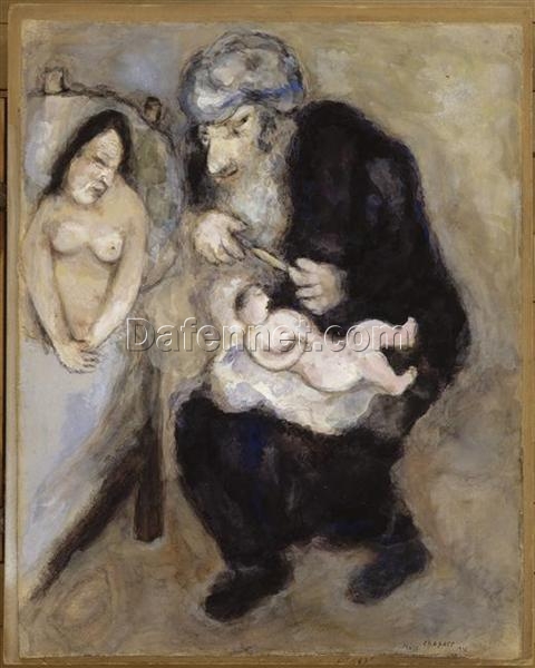 Marc Chagall Circumcision Prescribed by God to Abraham – Religious Painting Reproduction, Gouache & Oil on Paper by Da Fen Oil Painting Village Studio