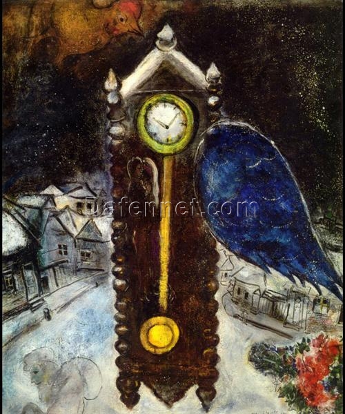 Marc Chagall Clock with Blue Wing – 1949 Surrealism Oil on Canvas, 92 x 79 cm