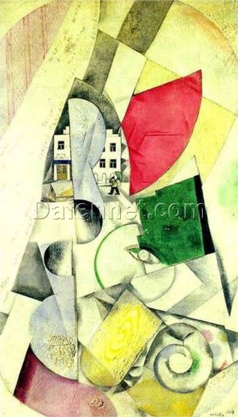 Marc Chagall Cubist Landscape – 1918 Cityscape, Oil on Canvas