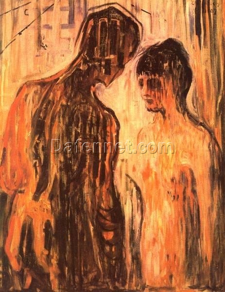 Custom Oil Painting Inspired by Edvard Munch’s Cupid and Psyche – Hand-Painted Reproduction from DaFen Village Studio | Expressionist Mythological Art for Home and Office Décor