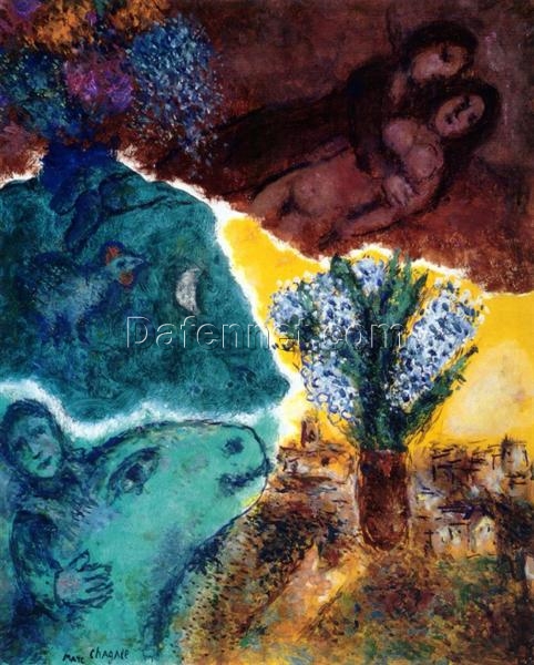 Marc Chagall Dawn – 1976 Naïve Art Symbolic Oil Painting, Sunrise and Renewal