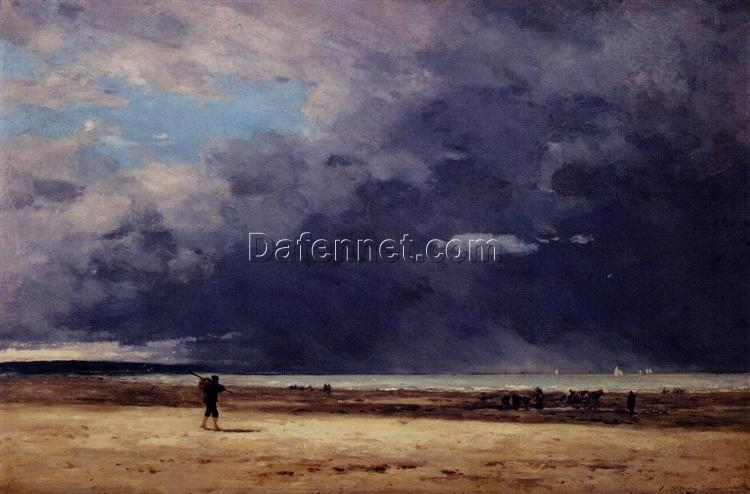 Deauville, Low Tide by Eugene Boudin – c.1863 Realism Landscape Oil Painting, Custom Art from Dafen Oil Painting Village Studio