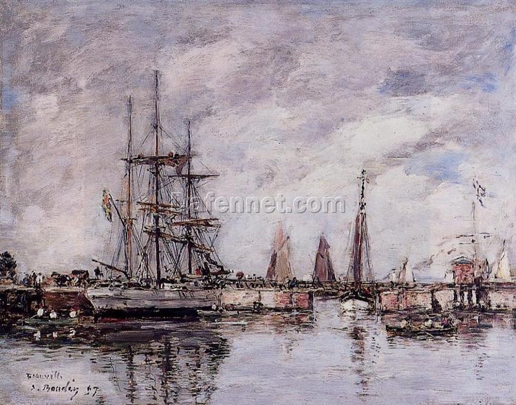 Deauville, Norwegian Three-Master Leaving Port by Eugene Boudin – 1897 Impressionist Marina Oil Painting, Custom Art from Dafen Oil Painting Village Studio