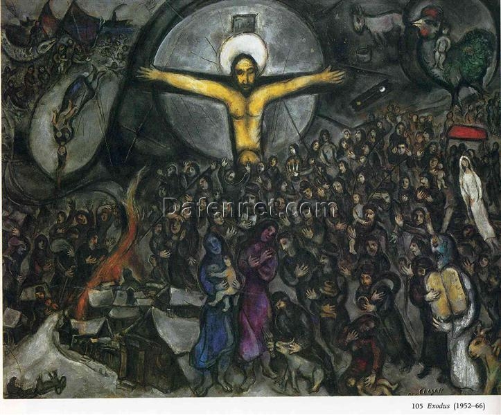 Marc Chagall Exodus – 1952-1966 Surrealism Oil on Canvas, Religious Painting