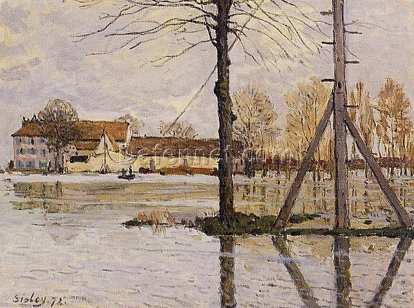 Ferry to the Ile de la Loge, Flood by Alfred Sisley – 1872 Impressionist Landscape Oil Painting, Custom Art from Dafen Village Studio