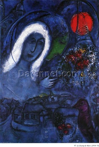 Marc Chagall Field of Mars – 1954-1955 Surrealism Cityscape Oil Painting on Canvas, Folkwang Museum, Essen