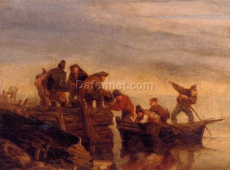 Fishermen by the Water by Eugene Boudin – c.1855 Realism Genre Oil Painting, Custom Art from Dafen Oil Painting Village Studio