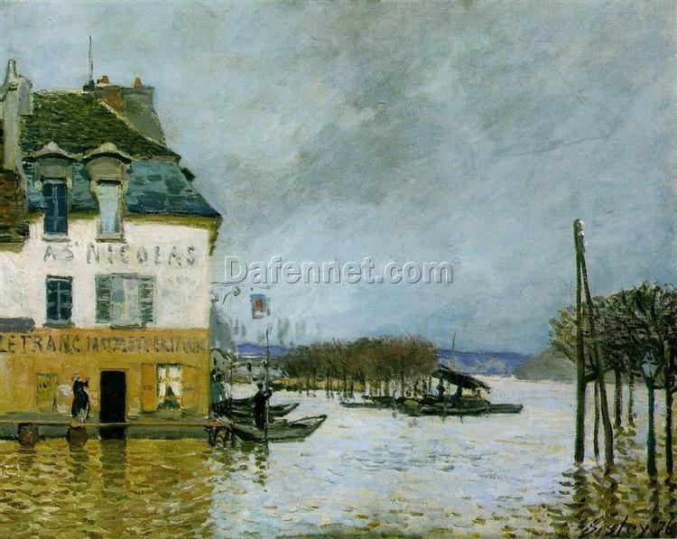 Flood at Port Marly by Alfred Sisley – 1876 Impressionist Landscape Oil Painting, Custom Art from Dafen Village Studio