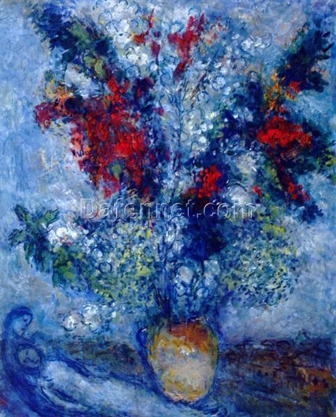 Hand-Painted Marc Chagall “Flower Bouquet” Oil Painting – Surrealist Still Life Reproduction by Da Fen Oil Painting Village Studio