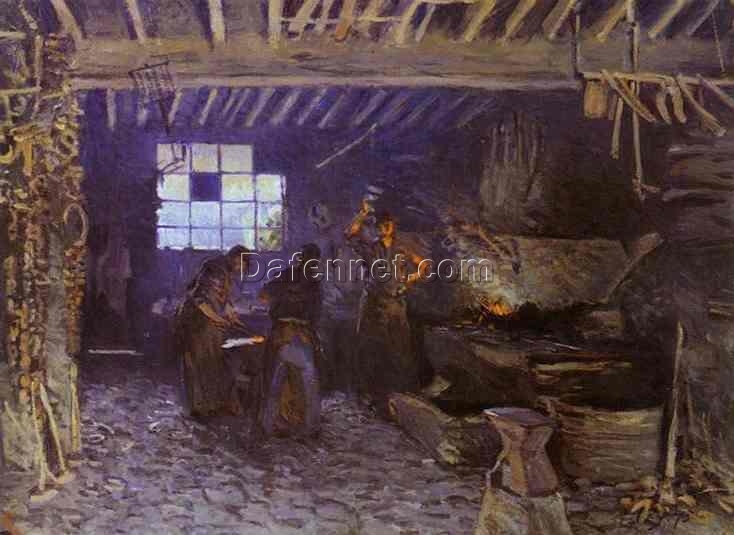 Forge at Marly le Roi by Alfred Sisley – 1875 Impressionist Genre Oil Painting, Custom Art from Dafen Village Studio