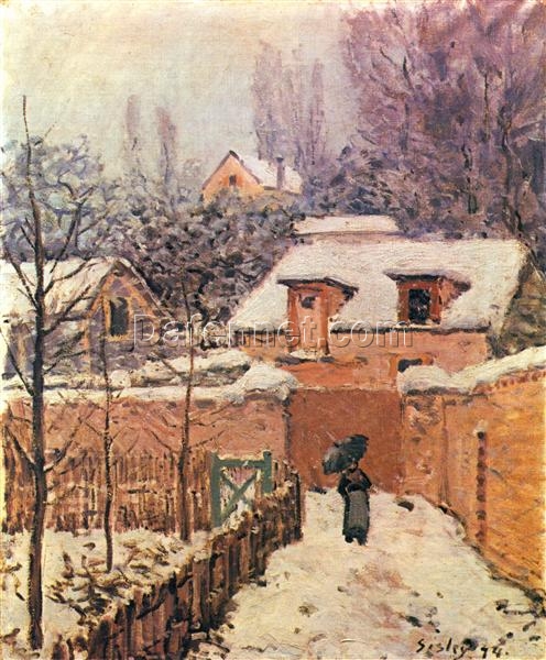 Garden in Louveciennes in the Snow by Alfred Sisley – 1874 Impressionist Cityscape Oil Painting, Custom Art from Dafen Village Studio