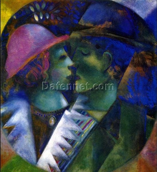 Reproduction of Marc Chagall’s Green Lovers – Hand-Painted Oil and Gouache on Paper by Da Fen Oil Painting Village Studio