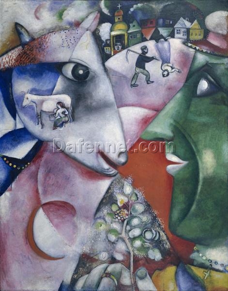 Custom Oil Painting – Marc Chagall’s ‘I and the Village’ Inspired Art | Hand-Painted Reproduction from DaFen Village Oil Painting Studio