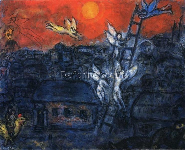 Marc Chagall Jacob’s Ladder – 1973 Naïve Art Religious Painting, Oil on Canvas