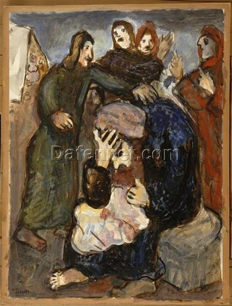 Reproduction of Marc Chagall’s Jacob Weeps Over Joseph’s Tunic – Hand-Painted Gouache and Oil on Paper by Da Fen Oil Painting Village Studio