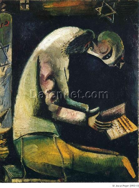 Hand-Painted Oil Painting Inspired by Marc Chagall’s ‘Jew at Prayer’ – High-Quality Reproduction by Da Fen Oil Painting Village Studio