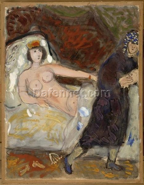 Reproduction of Marc Chagall’s Joseph and Potiphar’s Wife – Hand-Painted Gouache and Oil on Paper by Da Fen Oil Painting Village Studio