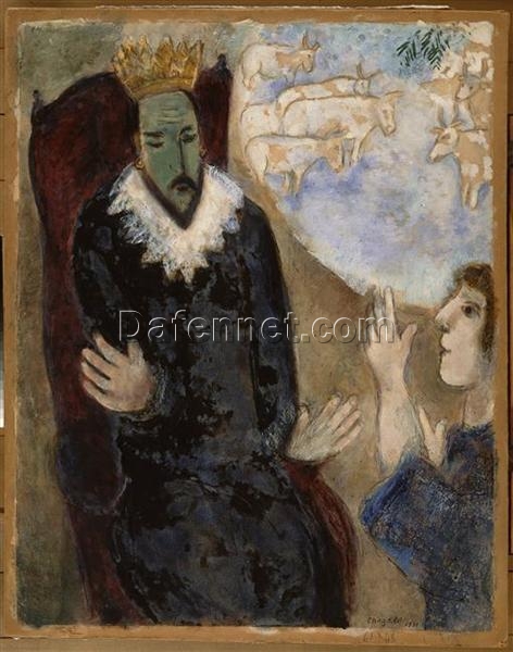 Reproduction of Marc Chagall’s Joseph Explains the Dreams of Pharaoh – Hand-Painted Gouache and Oil on Paper by Da Fen Oil Painting Village Studio