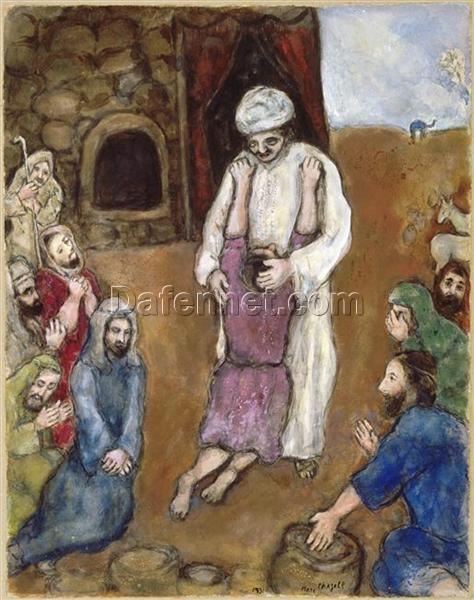 Reproduction of Marc Chagall’s Joseph Has Been Recognized by His Brothers – Hand-Painted Gouache and Oil on Paper by Da Fen Oil Painting Village Studio