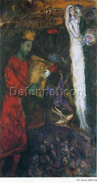 Marc Chagall King David – 1963 Naïve Art Oil on Canvas, Religious Painting