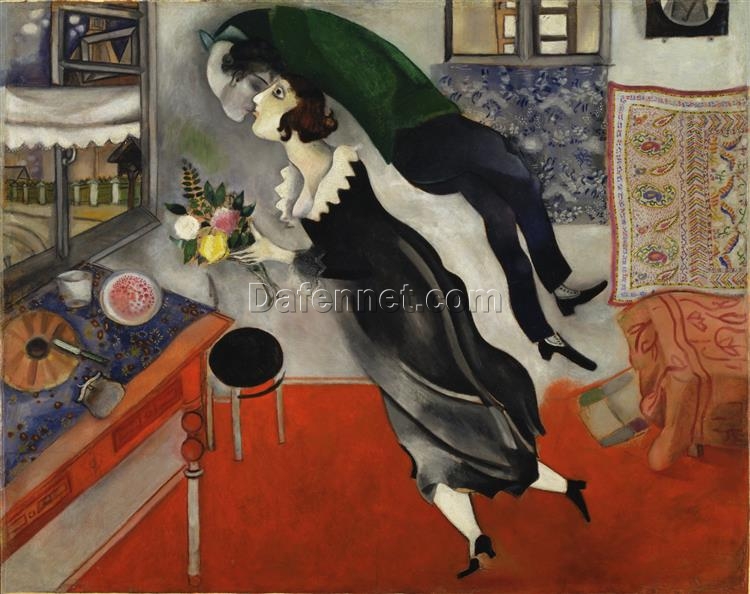 Hand-Painted Oil Painting Inspired by Marc Chagall’s ‘The Birthday’ – High-Quality Reproduction by Da Fen Oil Painting Village Studio