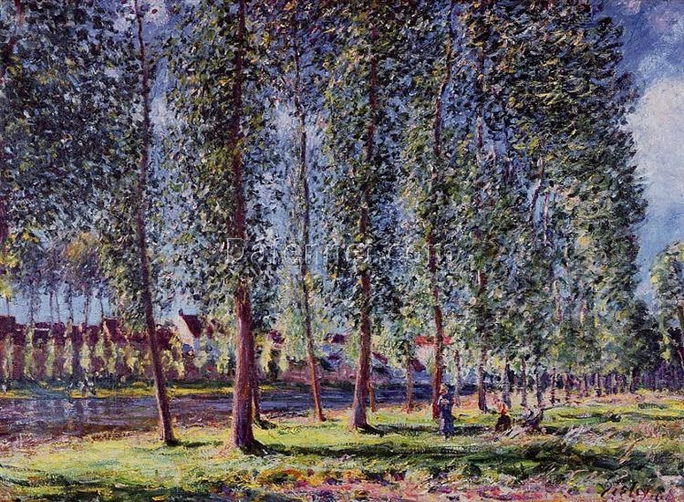 Lane of Poplars at Moret by Alfred Sisley – 1888 Impressionist Landscape Oil Painting, Custom Art from Dafen Oil Painting Village Studio