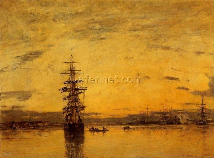 Le Havre. Basin of Eure by Eugene Boudin – 1867 Impressionist Marina Oil Painting, Custom Art from Dafen Oil Painting Village Studio