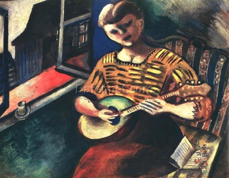 Hand-Painted Oil Painting Inspired by Marc Chagall’s ‘Lisa with a Mandolin’ – High-Quality Reproduction by Da Fen Oil Painting Village Studio