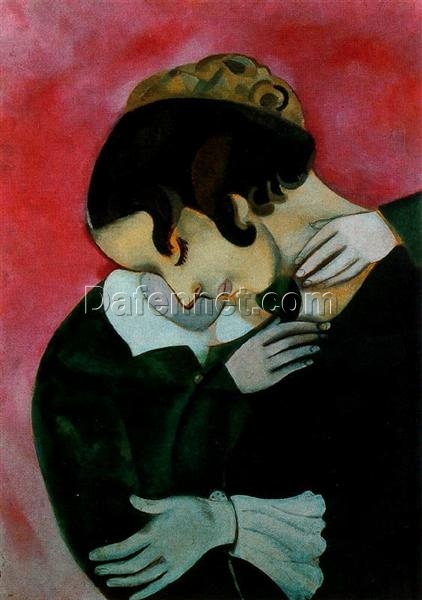 Hand-Painted Oil Painting Inspired by Marc Chagall’s ‘Lovers in Pink’ – High-Quality Reproduction by Da Fen Oil Painting Village Studio