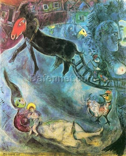 Marc Chagall Madonna with the Sleigh – 1947 Surrealism Genre Painting, Oil on Canvas