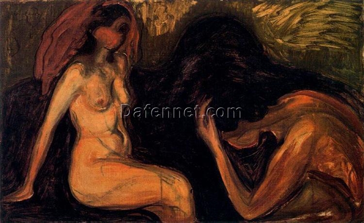 Man and Woman by Edvard Munch – Expressionist Oil Painting on Canvas | Recreated Masterpiece by Da Fen Village Oil Painting Studio