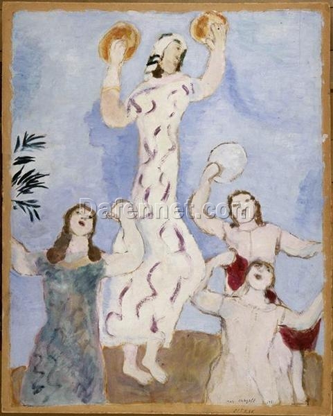 Marc Chagall Miriam Dances – 1931 Naïve Art Religious Gouache and Oil Painting, Private Collection