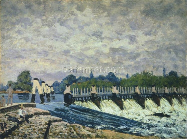 Molesey Weir at Hampton Court Morning by Alfred Sisley – 1874 Impressionist Landscape Oil Painting, Custom Art from Dafen Village Studio