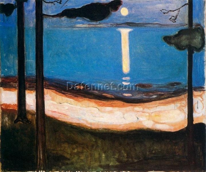 Symbolist Landscape Inspired by Edvard Munch – Moon Light, 1895 – Da Fen Village Studio Oil on Canvas for Modern Home & Art Collection