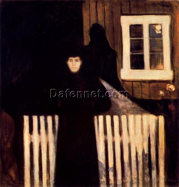 Symbolist Genre Painting Inspired by Edvard Munch – Moonlight (Moon Lys), 1893 – Da Fen Village Studio Oil on Canvas for Modern Home & Art Collection