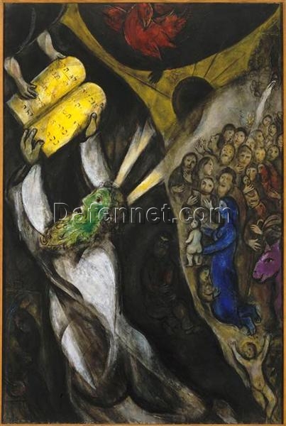 Marc Chagall Moses Receiving the Tablets of Law – 1952 Naïve Art Religious Oil Painting on Canvas