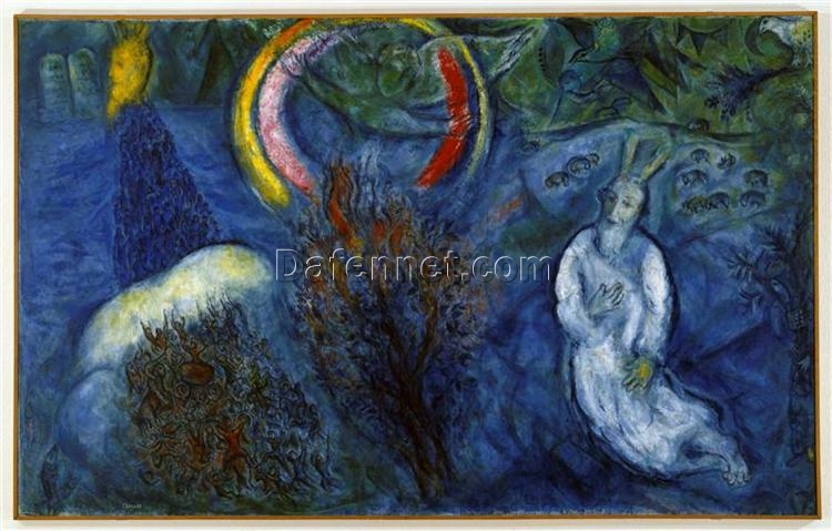 Marc Chagall Moses with the Burning Bush – 1966 Naïve Art Religious Painting, Oil on Canvas